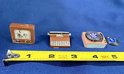 Vintage Dollhouse Miniature Lot - Typewriter Record Player With 2 Records TV • $7.99