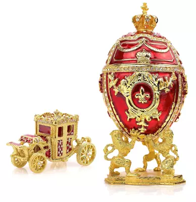 Royal Imperial Red Faberge Egg Replica: Extra Large 6.6 Inch + Carriage - NIB • $69.95