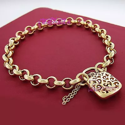 $35 • Buy Womens Real Solid 18ct Yellow Gold GF Bracelet Bangle Chain Rings Clasp Padlock