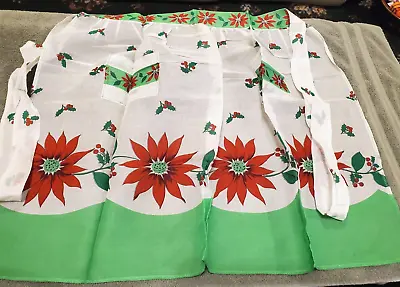 Vintage HAND MADE Christmas Holiday Retro 50's SHEER Half Apron Poinsettia NEW • $14.99