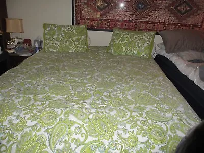 Pre-owned! Queen MK Michael Kors Green Paisley Comforter 2 Standard Shams COTTON • $250