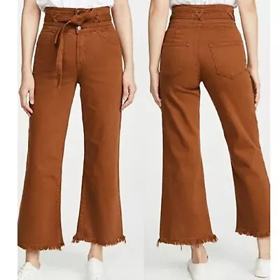 J Brand Sukey High Rise Wide Leg Crop Jeans Tie Waist Sz 25 Eclair Burnt Orange • $70