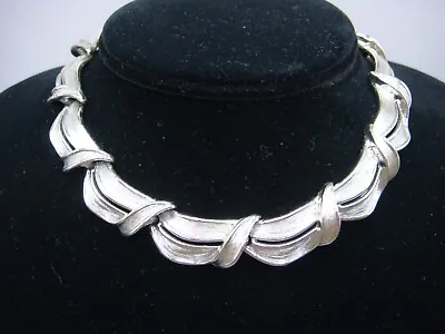 Vintage Signed Lisner Multi Panel Link Silver Tone Floral Choker Necklace Estate • $28