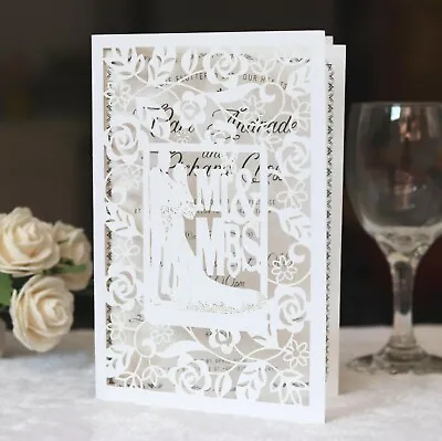 50/100x NEW MR & MRS Lace Laser Cut Wedding Invitations Cards Cover Many Colour • £31.20