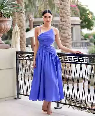 Zimmermann Tropicana Asymmetric Midi Dress Blue - Size 2 / AU 12 / US 8 • $350