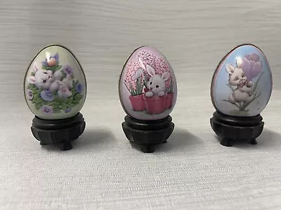 Vintage Metal Tin Easter Egg Candy Containers Set Of 3 • $21