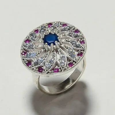 Tanzanite pink Rubellite & White Topaz 925 Silver Turkish Ring ''6'' • £25.22