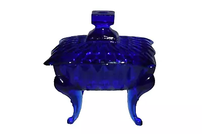 Vintage Cobalt Blue Glass Trinket Jewelry Box With Queen Anne Legs • $39.99