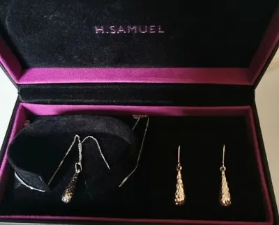 H Samuel Sterling Silver 925 Teardrop Necklace Pendant Earrings Set Diamond Cut • £25