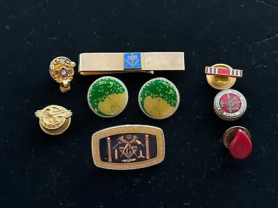 Freemason  Masonic Jewelry Lot 9 Items VINTAGE Buttons Money Clip Pins • $50