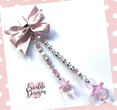Princess Personalised Pram Charm Clip Dummy Girl Pink Silver Baby Shower Gift • £7.95