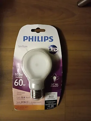 Philips Slim Style 10.5w Replaces 60w Equivalent Soft White Dimmable LED Bulb • $21