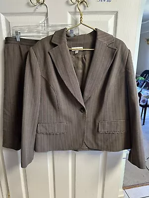 Amanda Smith Xl 16 Chevron Suit Skirt Blazer Jacket Career Business 2 Set Brown • $29