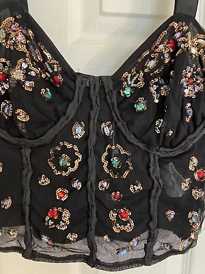 Zara Black Cropped Top With Multicolored Sequins NWT Size M Free Shipping! • $37.99