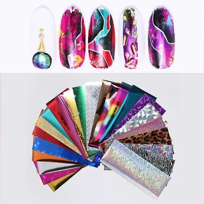 50 X Nail Foils - Mixed Nail Art Transfer Foil 💖 Wraps Decal Glitter Stickers • $3.17