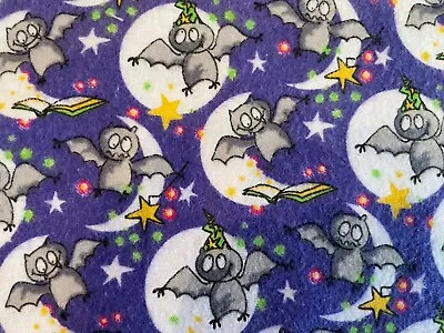 Kids Cotton Flannel Fabric  36  X42   Bats  In Wizard Hats Purple Background 1yd • $4.99