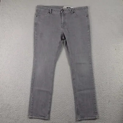 Volcom Jeans Mens Sz 38 Gray Vorta Slim Straight Denim Pants Act (39x32) • $19.35
