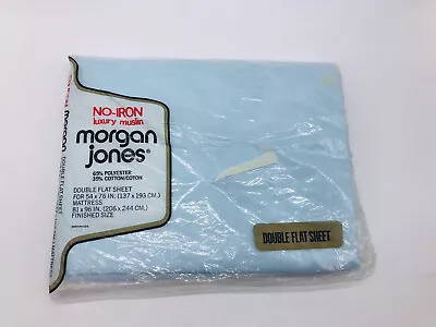 Morgan Jones No Iron Luxury Muslin Light Blue DOUBLE FLAT Bed SHEET Vintage NIP • $9.80