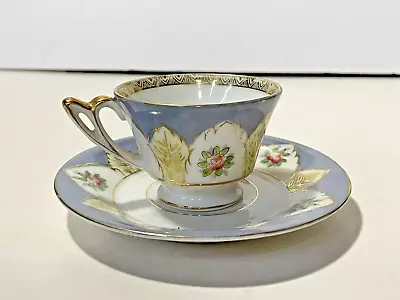 Vintage Demitasse Cup And Saucer Ucago Made In Occupied Japan Blue W Gold Trim • $15.27