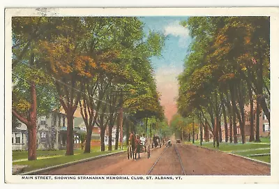 St. Albans Vermont 1920s Main Street Showing Memorial Club Trees Postcard VTG • $5.98