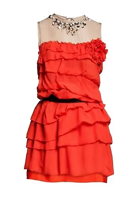 Lanvin H&m Rare Red Silk Chiffon Ruffle Party Mini Dress Uk 14 Us 10 Medium Bnwt • $124.44