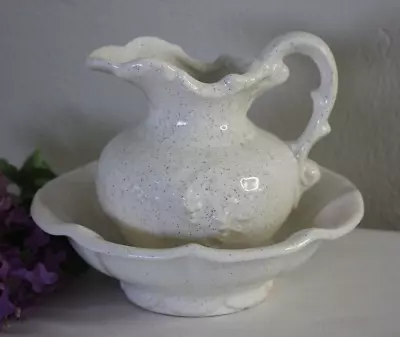 VTG McCoy Small Pitcher Basin Bowl Ivory Speckle Grapes USA • $18.99