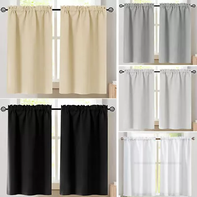 2 PC Privacy Blackout Cafe Tiers Curtains Short Curtain Panels Rod Pocket • $15.29