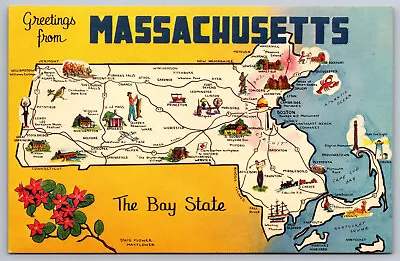 Cape Cod Massachussetts Map State Homeschool Vintage Postcard • $4.95