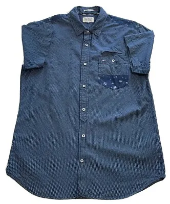 Hilfiger Denim Mens Short Sleeve Polka Dot Shirt Size L Slim Fit Blue • £16.99