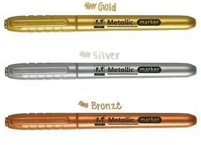 £2.99 • Buy 3 X Metallic Marker Pens Waterproof Gold Silver Bronze Pen For Paper Card Glass