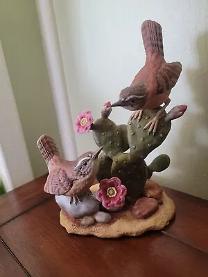Maruri Porcelain Bird Figurine  Wren Pair With Cactus  • $80