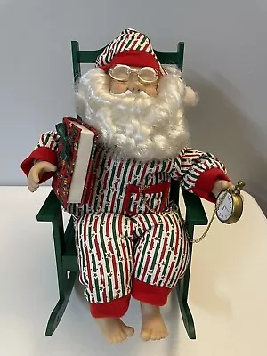 Snoring Santa Claus In Pajamas Animated Christmas 12  Rocking Chair Figurine REA • $29.99