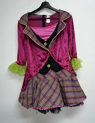 Alice In Wonderland Womens Mad Hatter Halloween Costume Dress Jr Size L 11-13 • $29.99