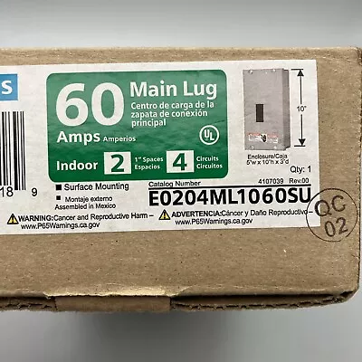 Siemens E0204ML1060SU Indoor Main Lug Load Center Panel 60 Amps 4 Circuits • $29.99