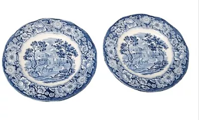 Staffordshire Liberty Blue Monticello 5 7/8  Plates Bread Butter 2 Piece England • $12