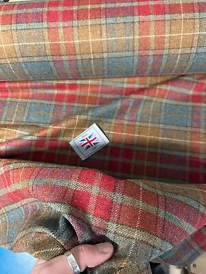 Red Tartan Check Plaid 100% Wool British Tweed Fabric. 520g Sold Per Metre • £26.50