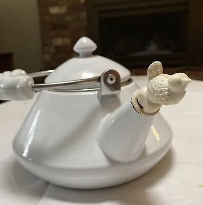 Vintage Kamenstein Tea Kettle White Enamel Tea Pot Bird Whistle 80s Retro Teapot • $38