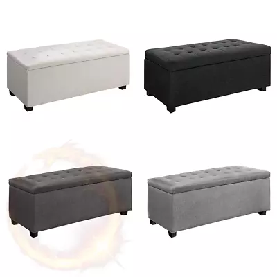 Artiss Faux Linen Storage Ottoman Blanket Box Foot Rest Stool Toy Chest Couch • $73.66