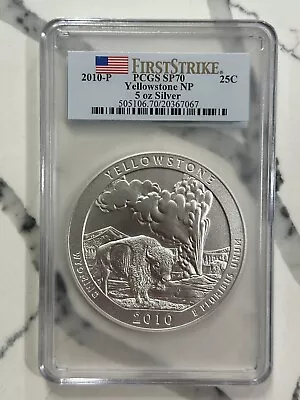 2010 P 5 Oz Silver YELLOWSTONE NP PCGS SP70 First Strike RARE • $795