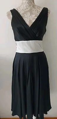 Black And Champagne Pure Silk Tie Back Dress By Hobbs Size 8 • £24.99