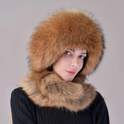 New Women Real Fox Fur Hat Russian Hat Ushanka Ski Cap Neck Warm Collar Scarves • $65.99