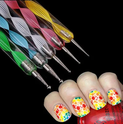 5pcs 2 Wise Nail Art Dotting Pen Tool Nail Dotting Drawing Pen Brush • $2.44