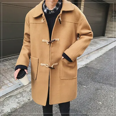 Mens Coat Retro Faux Woolen Overcoat Loose Korean Trench Coat Slim Fit Jacket • $78.99