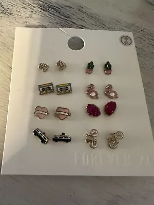 Forever 21 Stud 8 Pack Of Earrings New Small Goldtone Summer Fun Earrings • $12