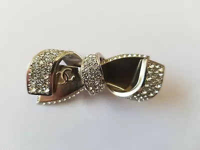 Chanel Bow  Silver Tone Brooch Pin - New -  Authentic  • $949