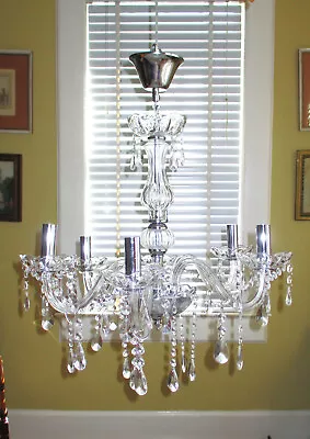 Vintage Crystal Glass Chandelier / Hanging Lamp Ceiling Fixture With Prisms • $195