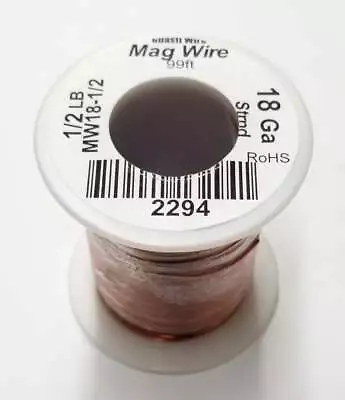 18 Gauge Insulated Magnet Wire 1/2 Pound Roll (99' Approx.) 18AWG MW18-1/2 • $15.95