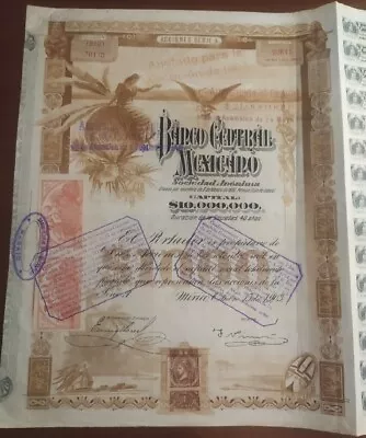 Mexico 1903 Blueberry Banco Central Mexicano $ 1000 Pesos Coupons Bond Revenues • $510