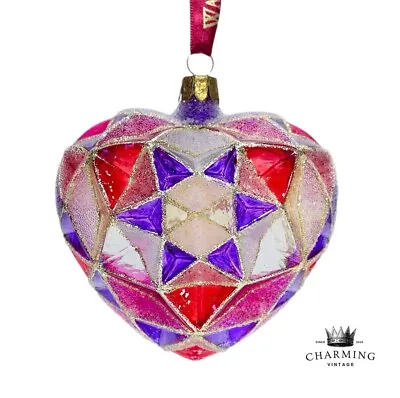 Vtg WATERFORD Holiday Heirloom Faceted Jeweled Heart Glass Christmas Ornament • $68.18