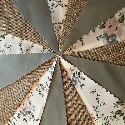 .fabric Hessian  Vintage Bunting.weddingscountry Floral Shabby Chic     • £7.75